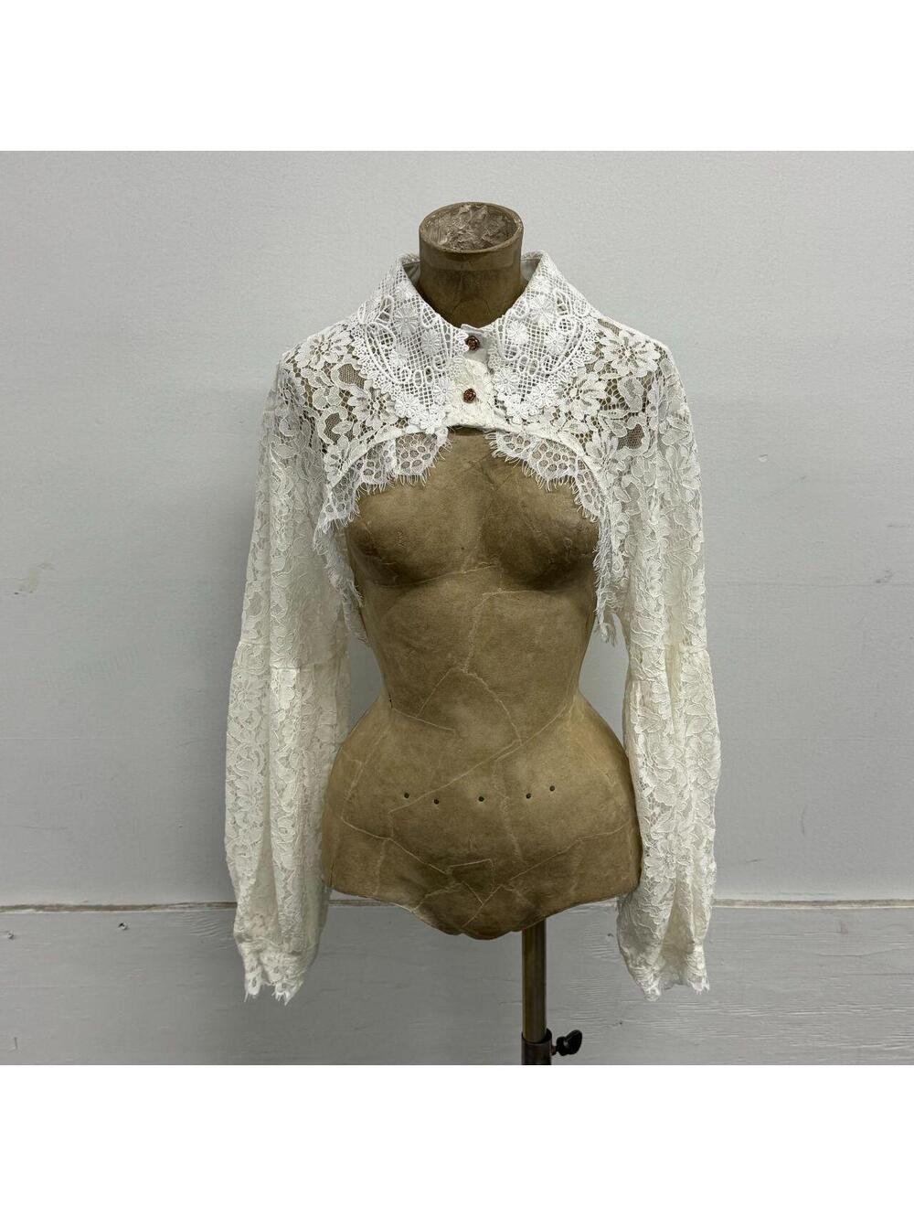 White Eyelash Floral Lace Collared Ultra-Cropped Bolero Shrug Sleeves